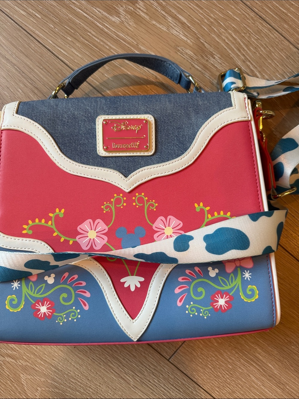Loungefly Blue, Pink & Cream Western Mickey & Minnie Satchel - Picture 2 of 3